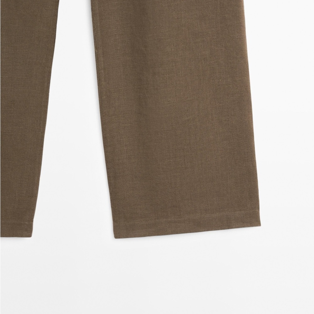 Nwt. Massimo Dutti Khaki 100% Linen Mid-Rise Trousers With Pockets. Size 2. — image 6 of 8